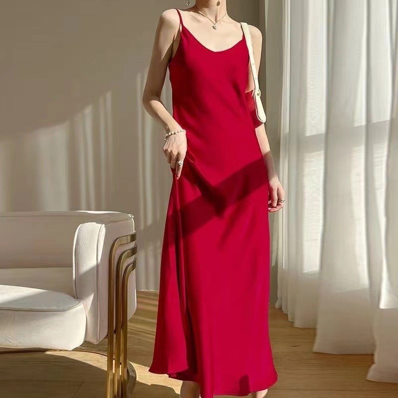 Acetate Satin Loose Strap Maxi Dress