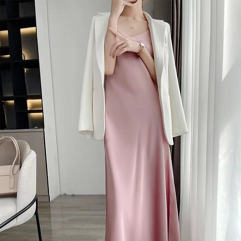 Acetate Satin Loose Strap Maxi Dress