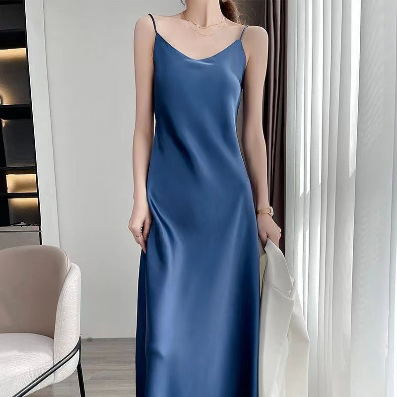 Acetate Satin Loose Strap Maxi Dress
