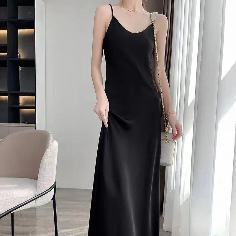 Acetate Satin Loose Strap Maxi Dress