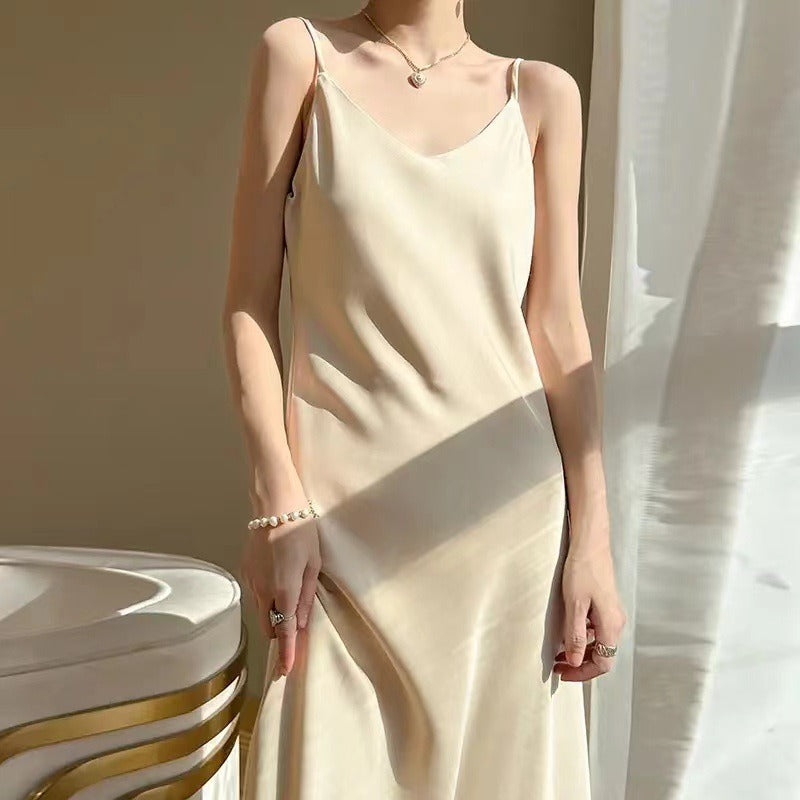 Acetate Satin Loose Strap Maxi Dress