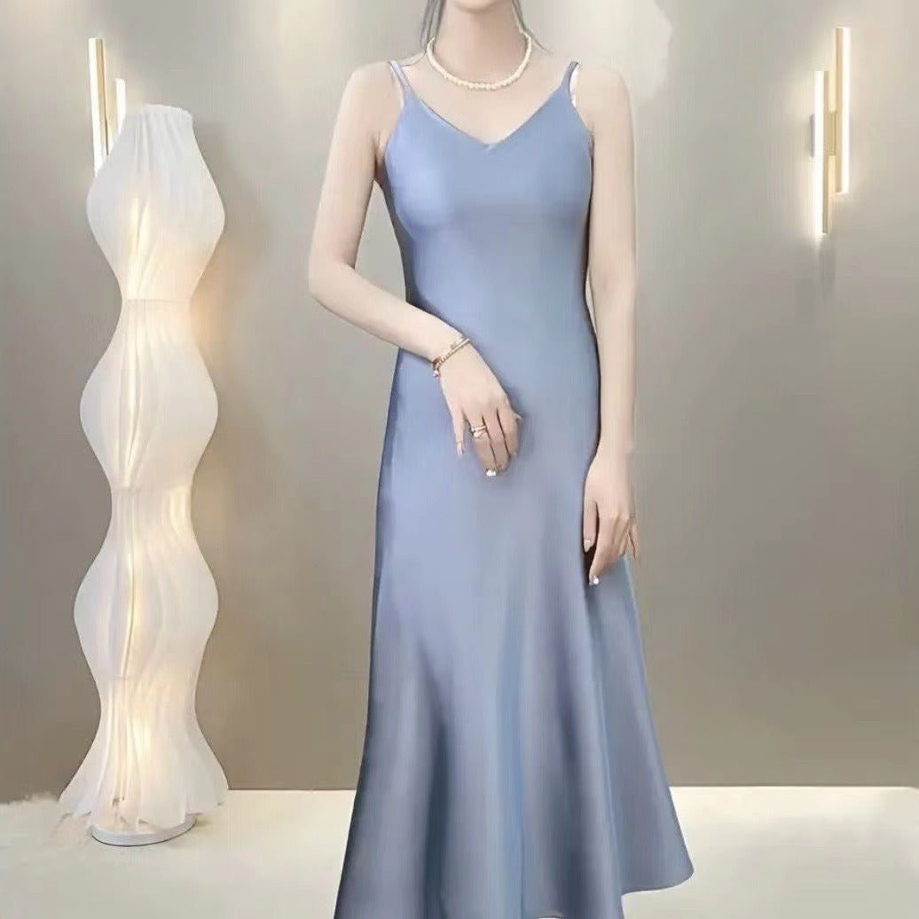 Acetate Satin Loose Strap Maxi Dress