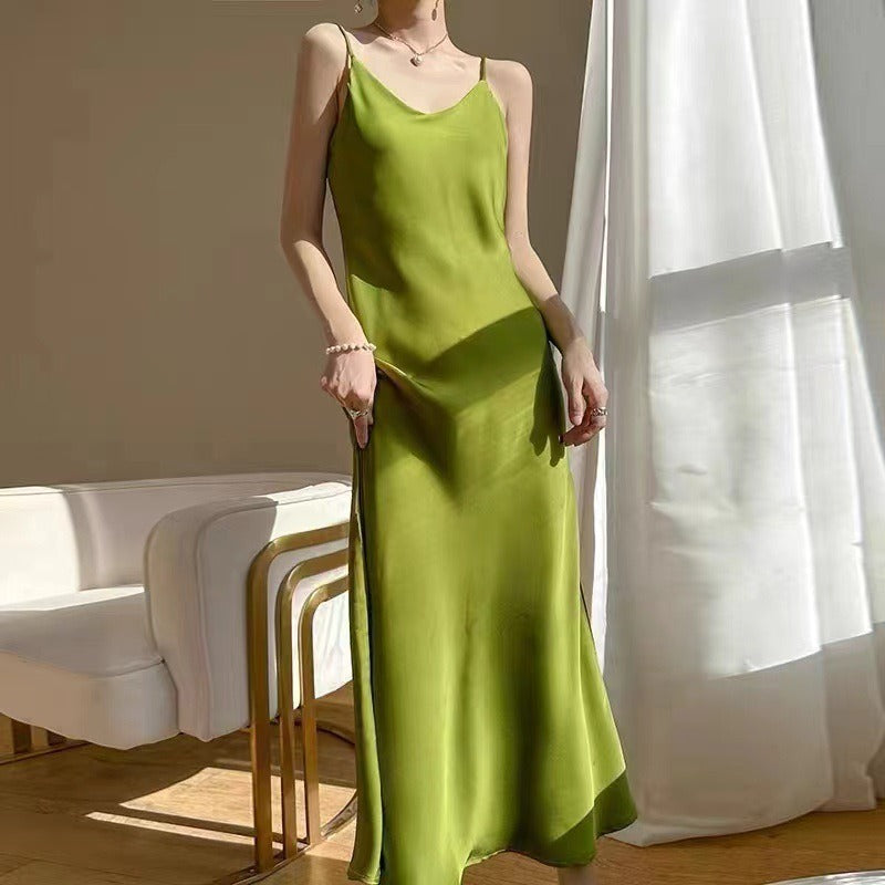 Acetate Satin Loose Strap Maxi Dress