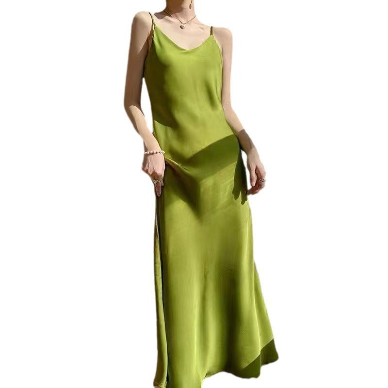 Acetate Satin Loose Strap Maxi Dress